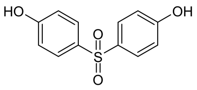Estructura química del BPS, un análogo del BPA con un grupo sulfona entre dos anillos bencénicos | Wikipedia